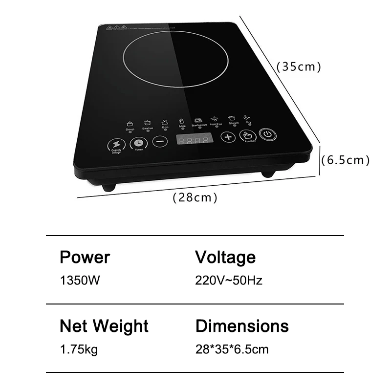 Panela elétrica de indução magnética, doméstica, à prova d'água, pequena panela quente, fogão de aquecimento, touchpad, cronometragem, prato de fritar, forno de cozinha 2