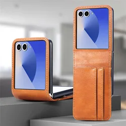 Luxurious PU Leather Folding Phone Case with Card Holder - One - Piece Cover, Style XL002 - Galaxy Z Flip 8 (Brown)