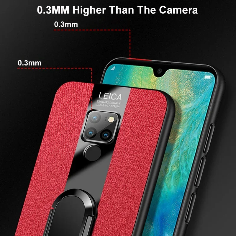 Luxury PU Leather Case with Ring Holder - Premium Silicone Phone Cover