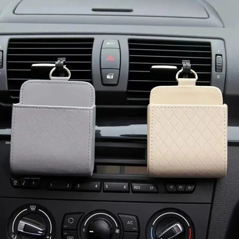 Air Vent Car Phone Holder Mount Hanging Storage Box Car Mobile Phone Bag PU Leather Glasses Organizer Support in Car Accessories