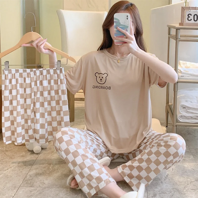 New Three-Piece Set Of Female Pregnant Women Summer Pajamas Women Short-Sleeved Trousers Casual Women's Pajamas Homewear Suit 3