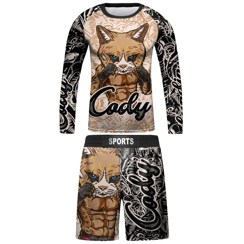 Kids Bjj Rashguard Jiu  T-shirt+Pant KickBoxing Sets Boy Gym Children Muay Thai Shorts MMA Clothing Compression Tights 6