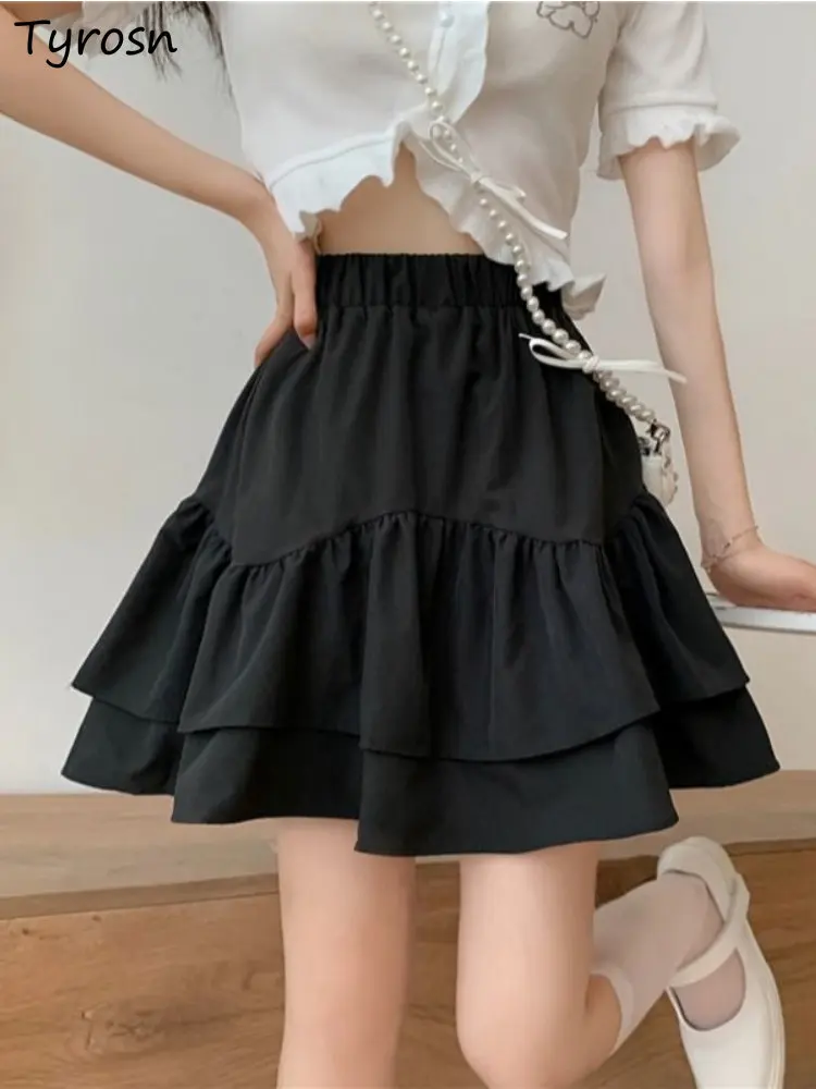 

Skirts Women Ruffles Sweet Simple Solid Design Students Ball Gown Fashion High Waist All-match Summer Mini Casual Korean Style