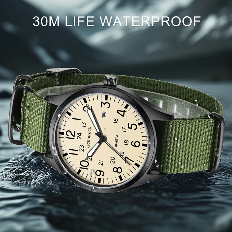 LIGE Waterproof Luminous Watches for Men Fashion Military Men Quartz Watch Top Brand Luxury Nylon Strap Sports Date Chronograph