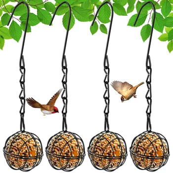 Wild Bird Feeders Metal Suet Ball Bird Feeder Set with Hanging Chain Squirrel Proof for Outdoor Garden Hummingbird Feeders - Image 2
