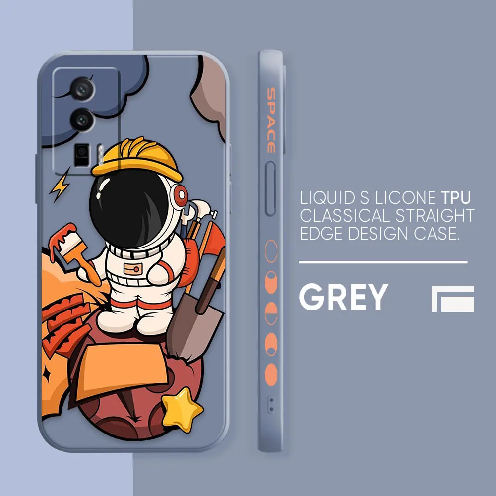 Case For Redmi K60E K50 K40S K40 K30 K20 10C 9 8A 8 10 Pro 4G 5G Colour Simple Liquid silicone Case Cartoon Space Astronaut