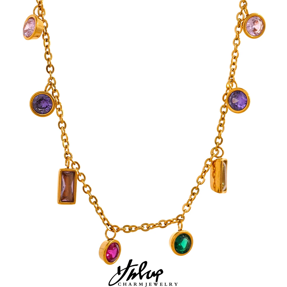 Shine with the colorful Bling necklace with natural zircon