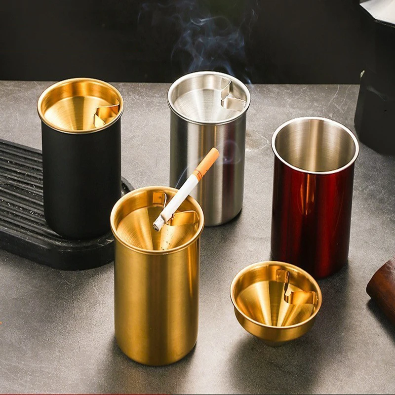 Creative Stainless Steel Ashtray Funnel Cover Anti-Fly Anti-Fall Household Car Use silicone ashtray air purifier ashtray wood ashtray cigarettes ashtray portable ashtray stainless steel ashtray metal ashtray ceramic ashtray
