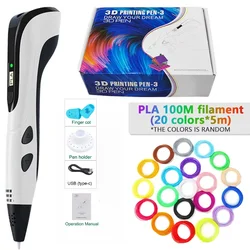 Innovative 3D Printing Pen Set for Kids with PLA Filament and Travel Case - Perfect Gift for Birthdays and Holidays (White add 100M)