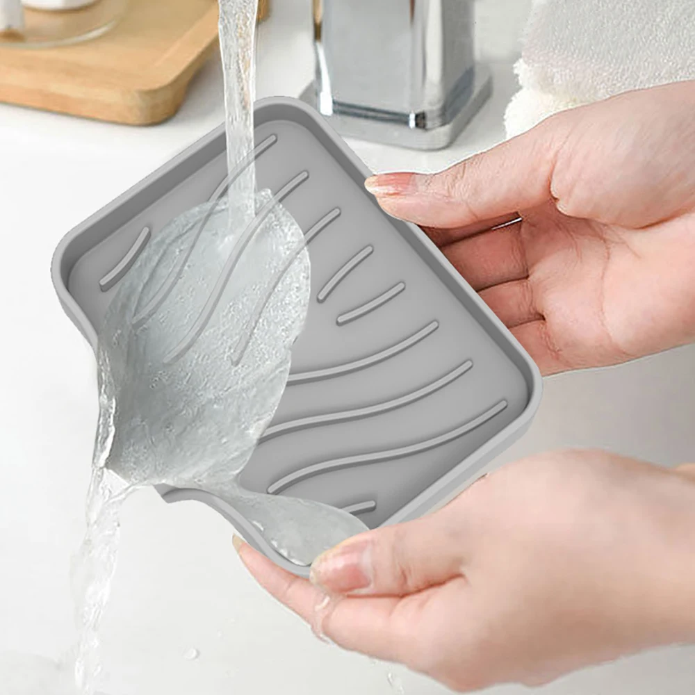 New Kitchen Sink Sponge Holder Silicone Soap Dish Bar Soap Holder Self Draining Anti-slip Storage Rack Bathroom Kitchen Supplies 3