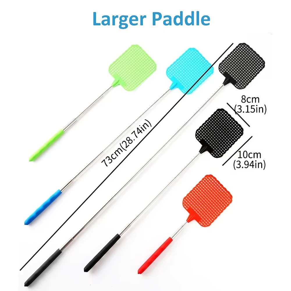 Retractable Fly Swatter Mini with Non-slip Plastic Handle Stainless Steel Adjustable Rod Flapper Insect Killer for Home Kitchen