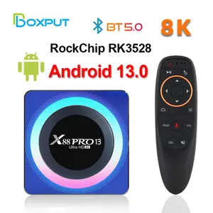 Android TV Box 13,X88 Pro 13 Android Box 4GB RAM 32GB ROM RK3528 Quad-Core  ARM Corter-A53 CPU Mali G31 MP2 GP,Supporting Bluetooth 5.0 USB 3.0 LAN