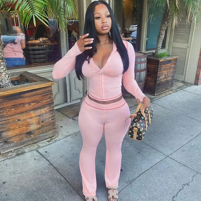 Fashion Printed 2 Piece-Set Women Hoodie Slim Cropped Top And High Waist Trousers Outfits Contrast Women's Pants Sets