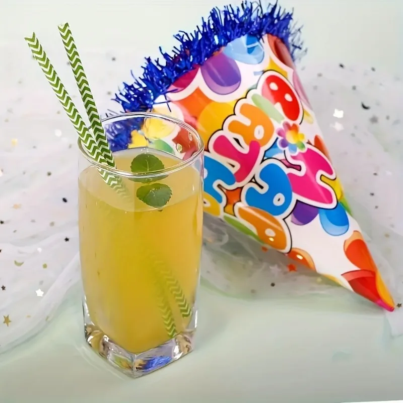 biodegradable flat paper straws 100pcs green chevron bulk high quality cocktail bubble tea drink items 6mm*197mm