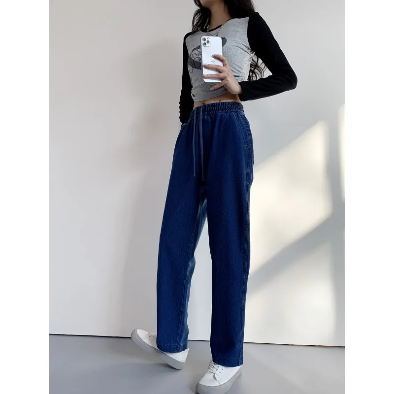 

2023 New Spring and Autumn Boutique Cotton Blue Women's Jeans Loose, High Waist, Slim Fit, Small Nine Point Smoke Pipe Pants