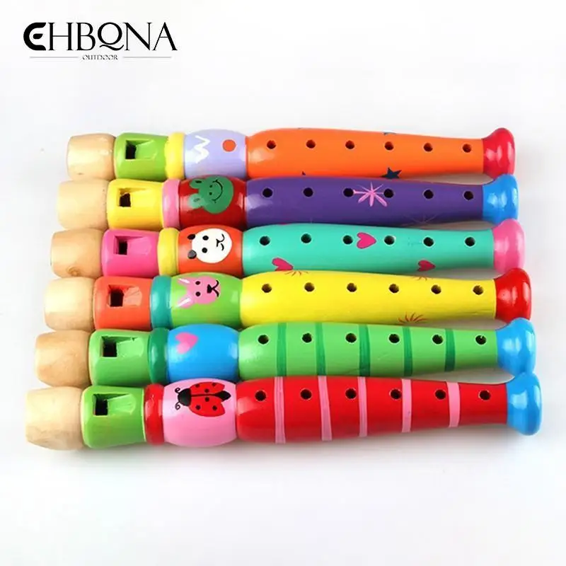 6-Holes Wooden Recorder Cartoon Short Flute Sound Kid Woodwind Musical Instruments