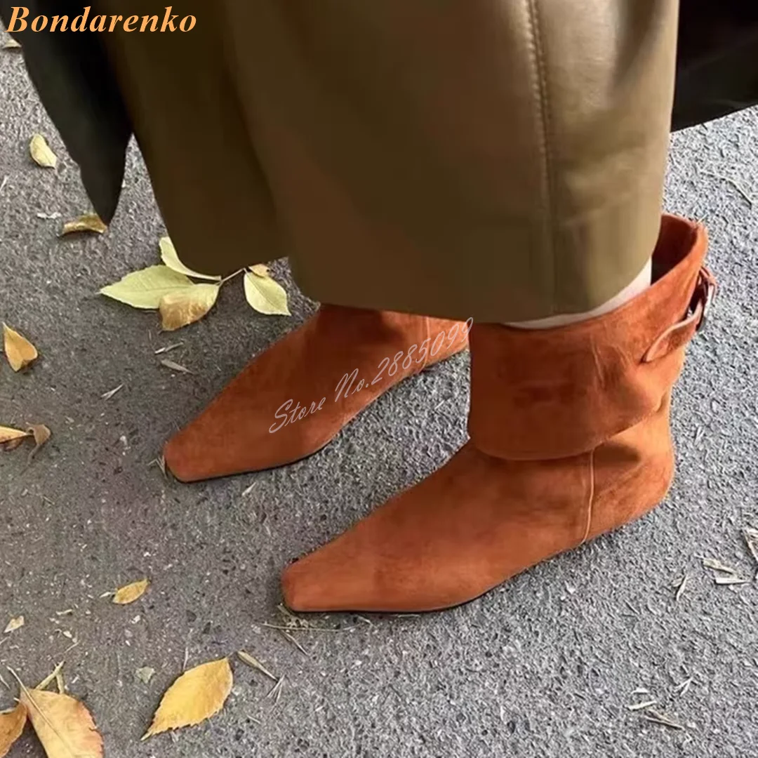 

Замшевые однотонные ботинки на плоской подошве с острым носком, ботинки на ремешке с пряжкой, новая стильная зимняя женская обувь, повседневная дизайнерская модная обувь