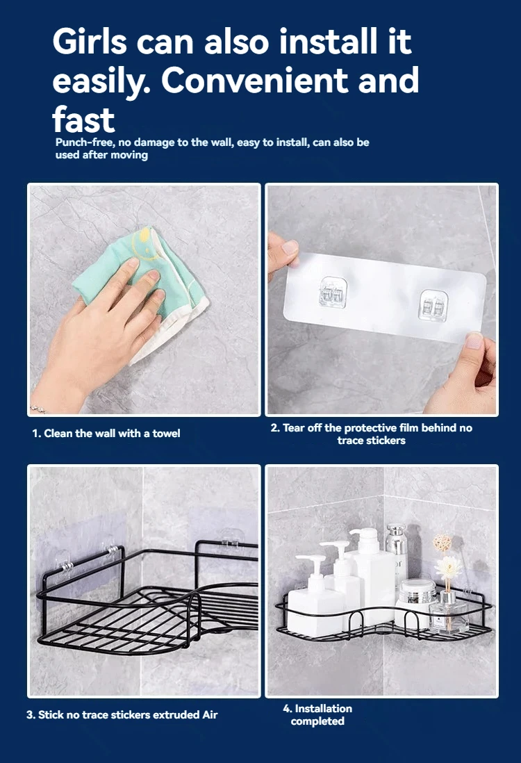 Hole-Free Bathroom Storage Rack Toilet Toilet Wall-Mounted Tripod Bathroom Sink Wall Storage Rack 3
