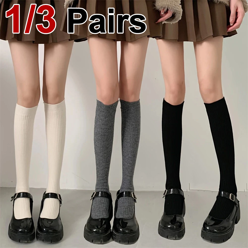 1/3 Paar Damen-Sommer-Socken, einfarbig, lange Röhrensocken, modischer College-Stil, schweißabsorbierend, atmungsaktiv, bequem, lässig