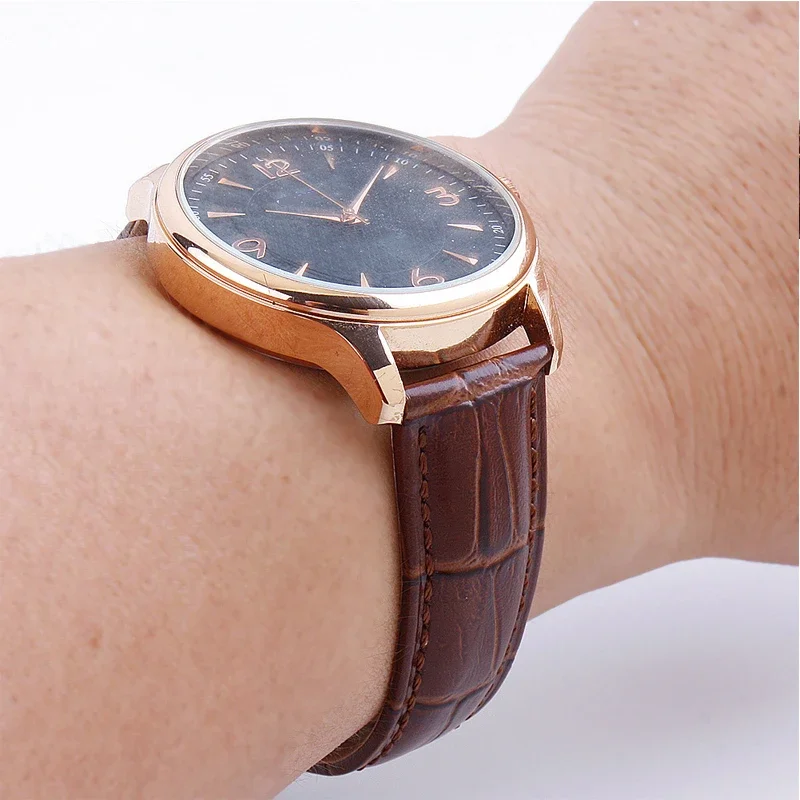 Elegant Leather Strap Watch Band with Butterfly Buckle - Universal Fit Wristband Accessory