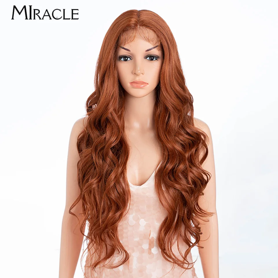

MIRACLE Synthetic Lace Wigs For Women 28 Inch Body Wave Lace Front Wig With Baby Hair Ombre Blonde Cosplay Wig Heat Resistant