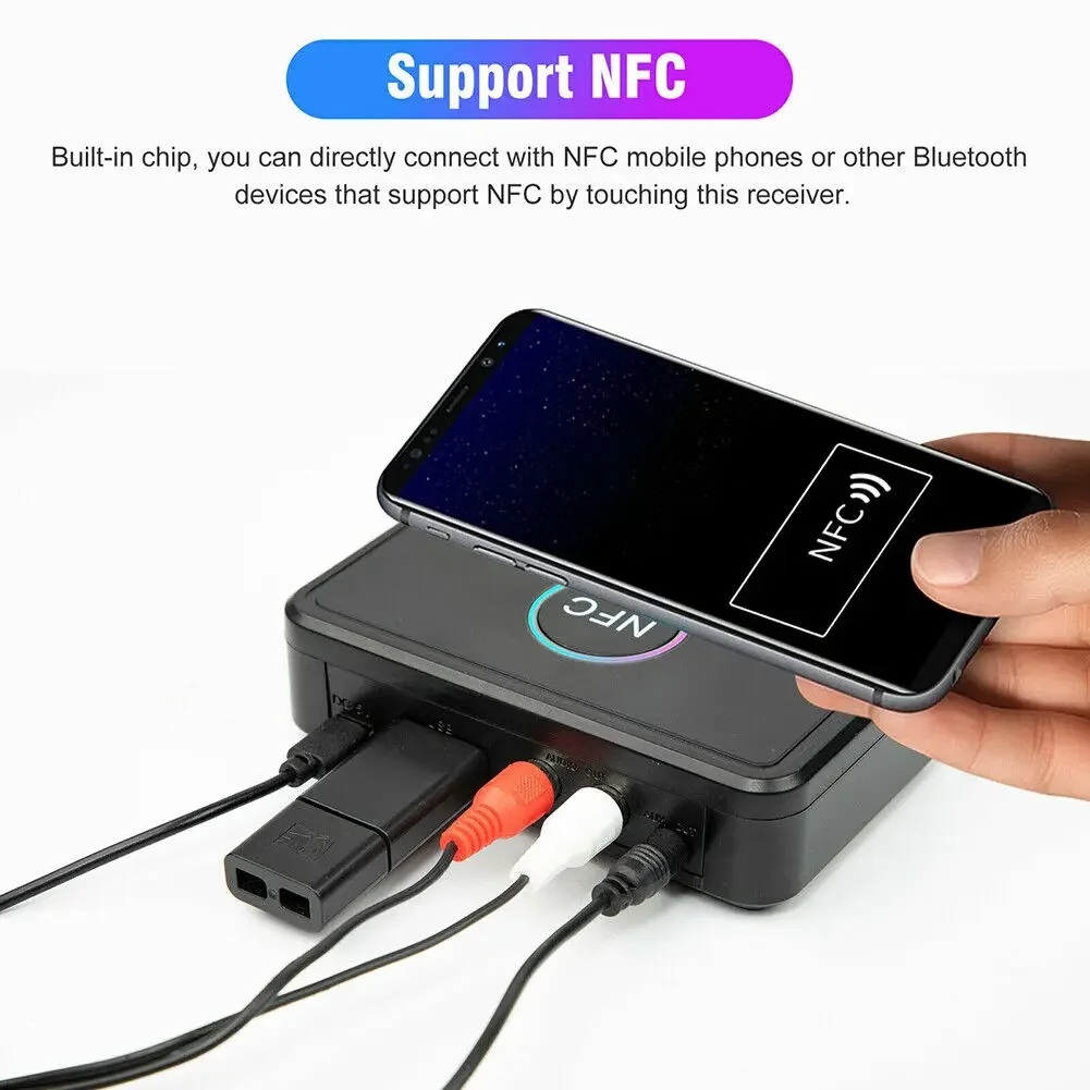 Gtwoilt NFC 5.0 Bluetooth Receiver A2DP AUX 3.5mm RCA Jack USB Smart Playback Stereo Audio Wireless Adapter for Car Kit Speaker