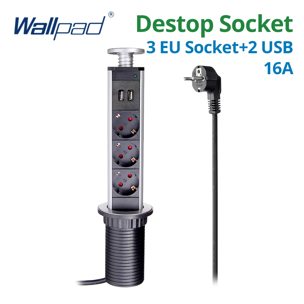 Wallpad ดึง Pop Up ซ็อกเก็ตเดสก์ท็อป 3 ช่อง 2.4A พอร์ต USB หรือไม่มี 2M ปลั๊กอลูมิเนียมแบบพับเก็บได้สําหรับห้องครัวตาราง 1