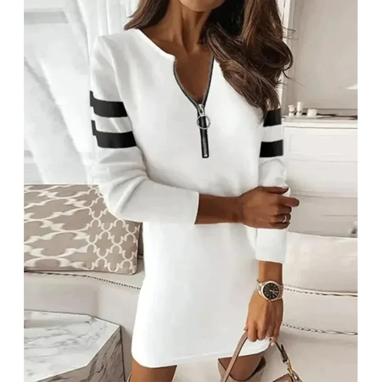 

Zipper Casual Dress Women Mini Sundress Vintage Striped Floral Summer Loose Short Dress Dresses Beach Vacation Vestido