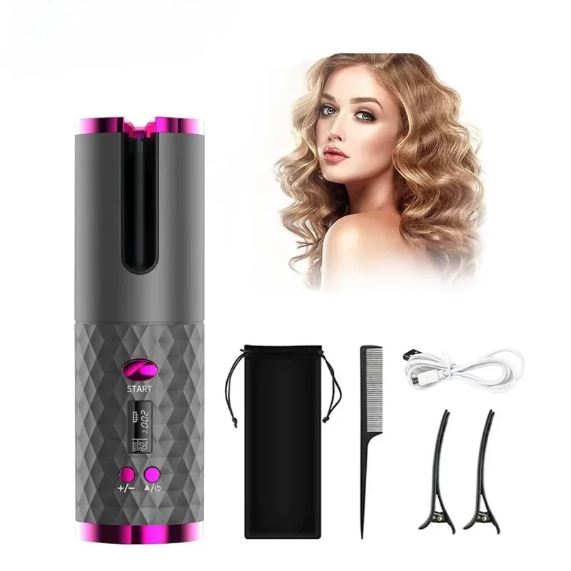 Automatic Hair Curler Portable Wireless USB Rechargeable Auto Rotating Curlers Ceramic Wand Curling Iron Hair Styling Appliance