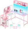 L Shaped Desk Gaming Desk with LED Strip & Power Outlet, Reversible L-Shaped Computer Desk, Corner Desk with Storage Shelf 1