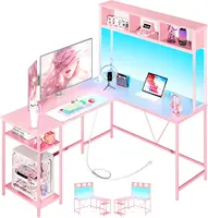 L Shaped Desk Gaming Desk with LED Strip & Power Outlet, Reversible L-Shaped Computer Desk, Corner Desk with Storage Shelf 1