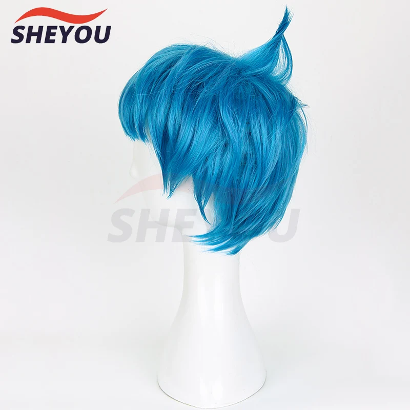 Movie Inside Out Joy Wig Short Blue Heat Resistant Hair Cosplay Costume Wigs + Wig Cap