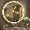 Round LED Illuminated Bathroom Mirror Hanging Wall Vanity Mirror Demister Dimmable Aluminum Fram HD Glass 1