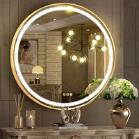 Round LED Illuminated Bathroom Mirror Hanging Wall Vanity Mirror Demister Dimmable Aluminum Fram HD Glass 1