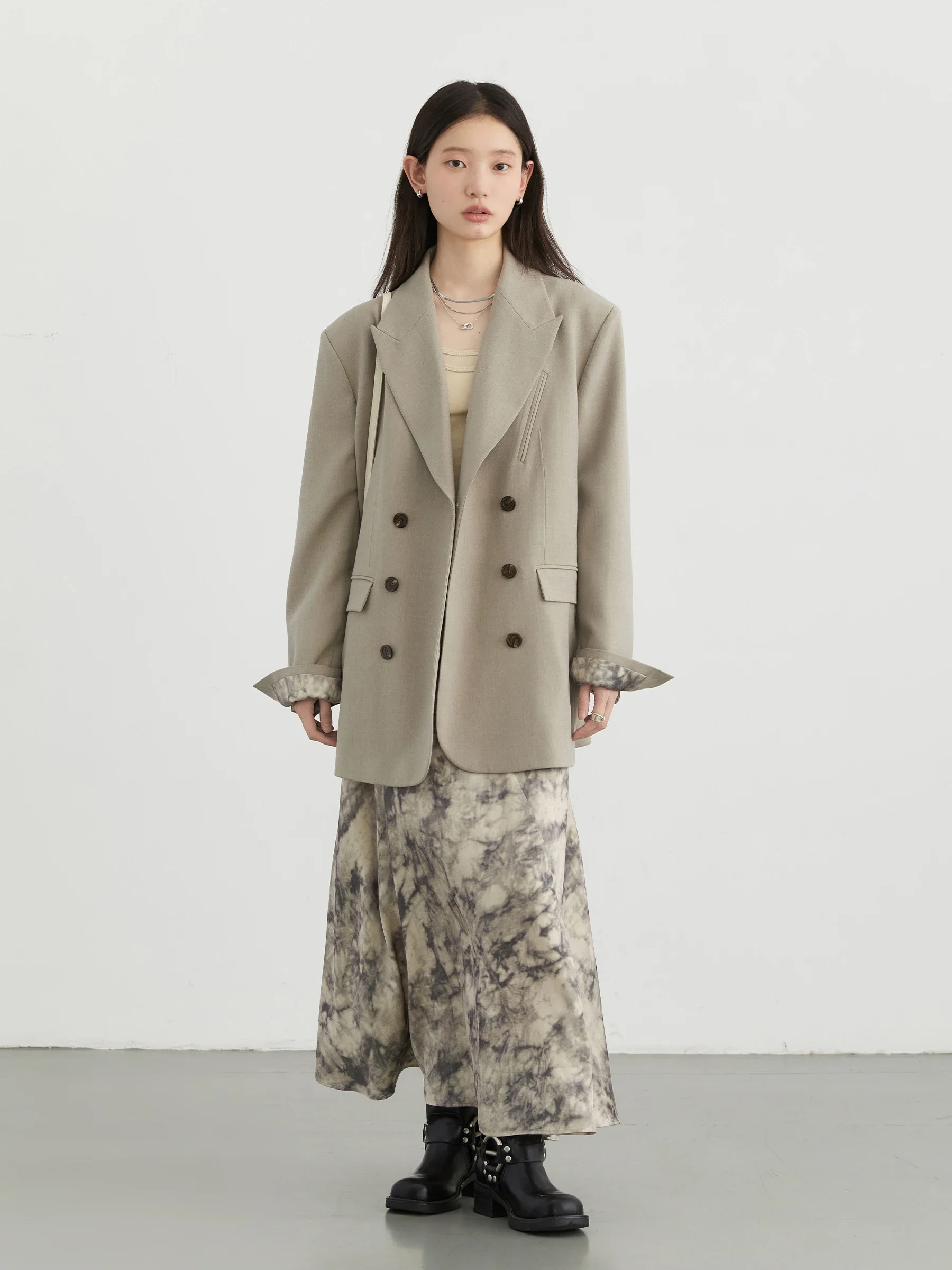 CHIC VEN Women Blazer Solid Loose Korean Wide Shoulder Female Jacket Double Breasted Woman Coat Spring Autumn