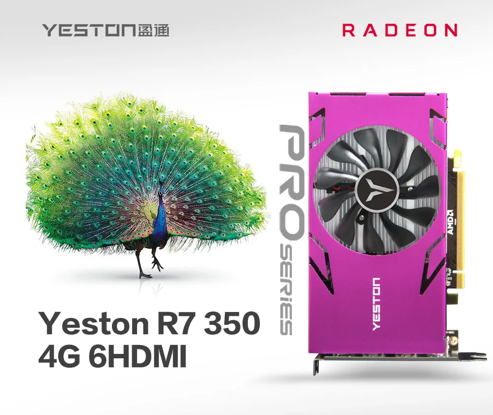 YESTON Radeon R7 350 6 HDMI Graphic Card GDDR5 4GB 128Bit Computer GPU R7350 6HDMI GA AMD Video Card Support Split Screen