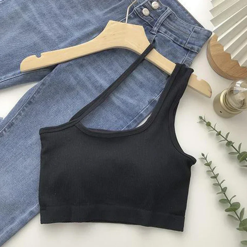 Tops for Womens Crop Top Woman Solid Color Tank Top Oblique Shoulder Sleeveless Camis Tank Tops for Women Ladies Slim Vest