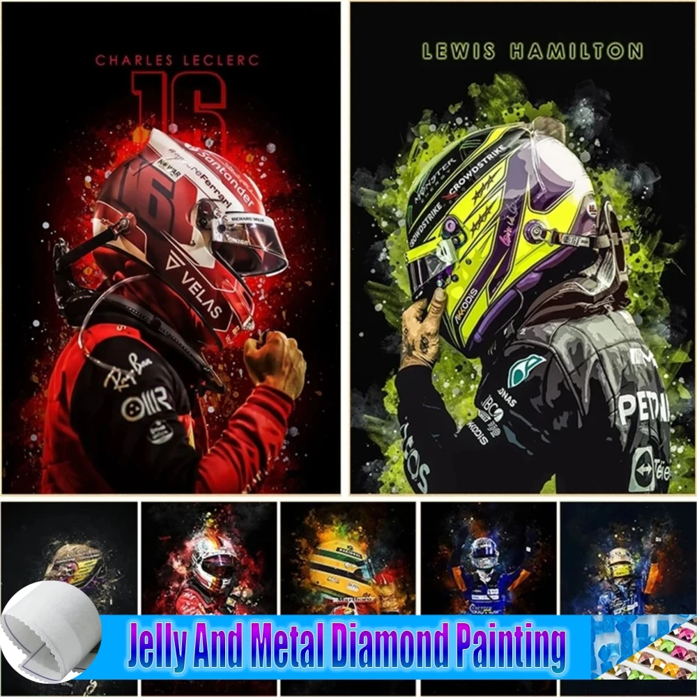 

5D Jelly And Metal Diamond Painting F1 Formula 1 Racer Legend Mosaic Full Drill Watercolor Aesthetic Wall Art For Living Room