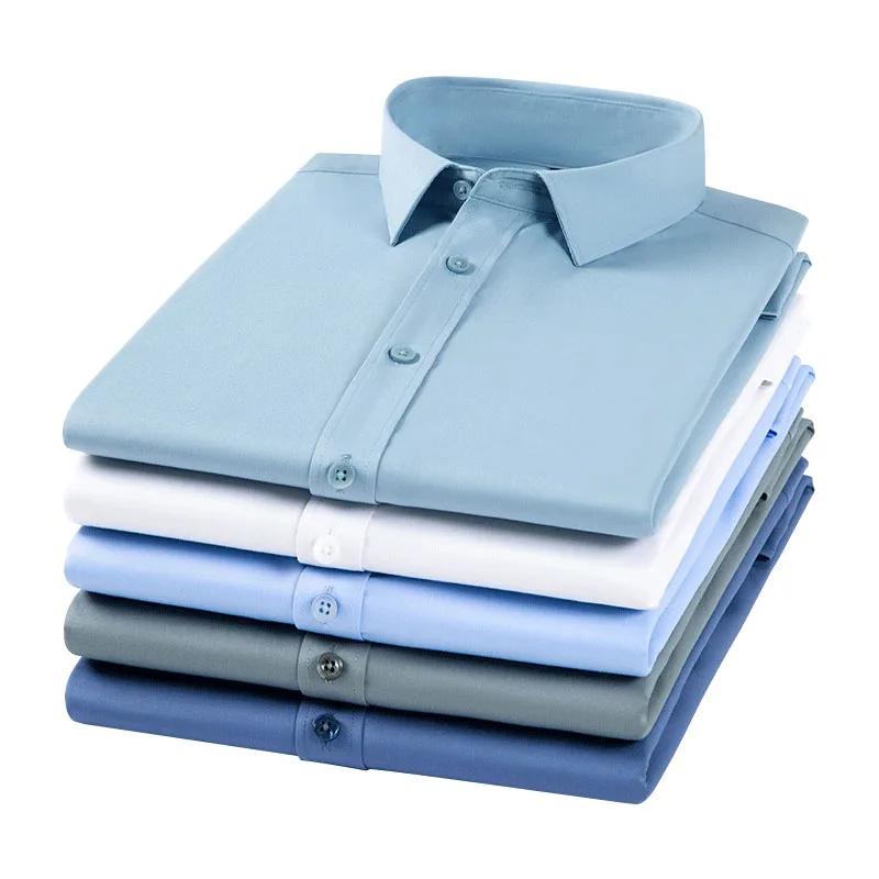 New Men's Fashion Shirts Long Sleeved Shirt White Blue Slim Fit Soft