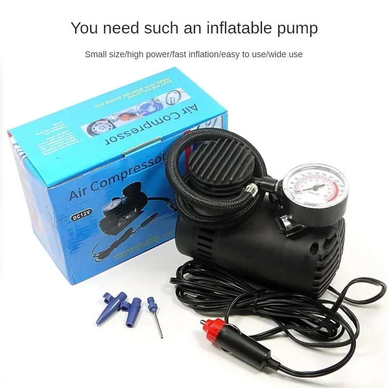 12V Car Electric Air Pump 300psi Air Compressor Tire Inflator Tool Pressure Gauge Cigarette Lighter Connector Compact