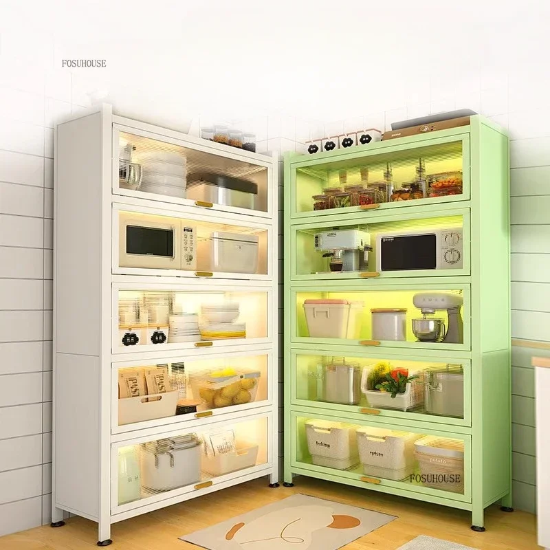 Modern Carbon Steel Kitchen Cabinets for Home Multi-layer Dustproof Pink Cabinet Creative Simple Design Furniture for Kitchen