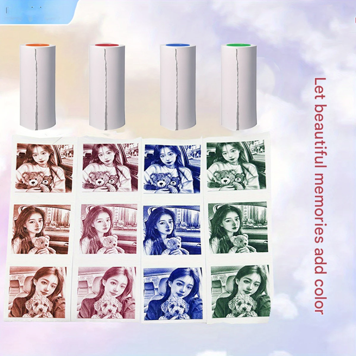 컬러 감열식 프린터 용지 롤, 65gsm 매끄러운 표면, 즉석 카메라 인화지, 잉크 필요 없음, 재활용 가능, 사진에 이상적