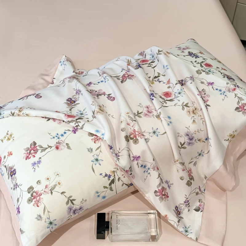 4Pcs Lyocell Bamboo Fiber Soft Silky Cool Feeling Floral Plant Prints Bedding Set Duvet Cover Bed Sheet/Fitted Sheet Pillowcases 5