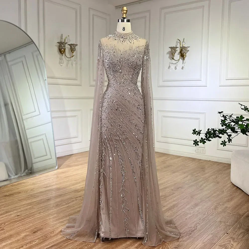 Caramel Cape Sleeves Mermaid Beaded Luxury Dubai Evening Dress SERENE HILL 2025 Formal Gown Wedding Party GLA71885A Customized 1 Caramel Cape Sleeves Mermaid Beaded Luxury Dubai Evening Dress SERENE HILL 2025 Formal Gown Wedding Party GLA71885A Customized 1