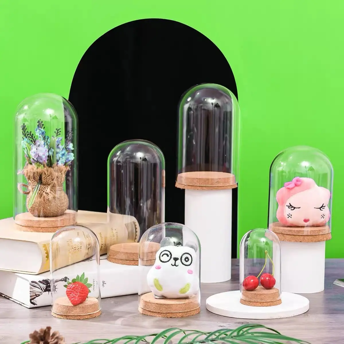 1X Mix Size Micro Landscape Eternal Transparent Flower Glass Cover DLY Cover Glass Dome On Cork Base Home Office Table Decor