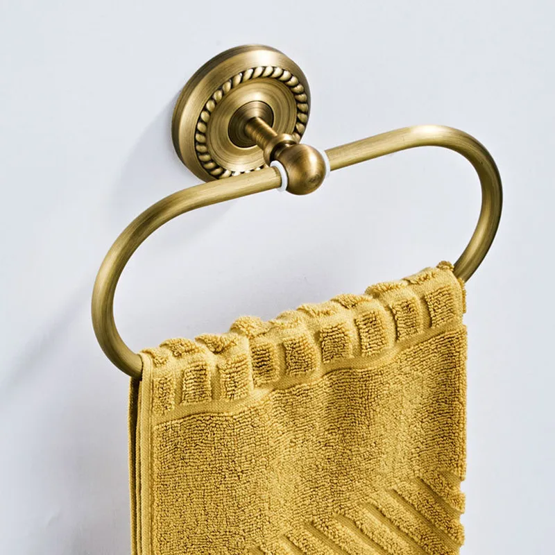 Bronze oval Antique Brass Towel Holder Bathroom Wall Mounted Round Towel Rings Rack Kitchen Storage Accessories