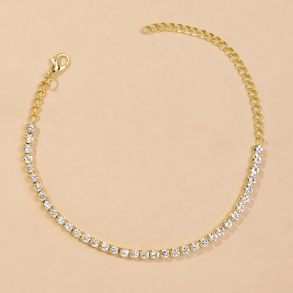 Ankle Chains Silver Ankle Bracelet Beads Anklet Fashion Accessories Cubic Zirconia Anklet Bech Simple Rhinestone Tennis Anklet Chain Foot for Women Summer Accessories Gifts Ins Fashion Leg Chain Ankle Bracelet Jewelry