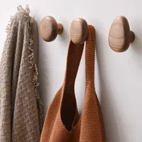 Solid Wood Handle Clothes Hook Coat Hook Wall-mounted Punch-free Door Clothes Hanger Pebble Shape Cabinet Door Kitchen Organizer 1