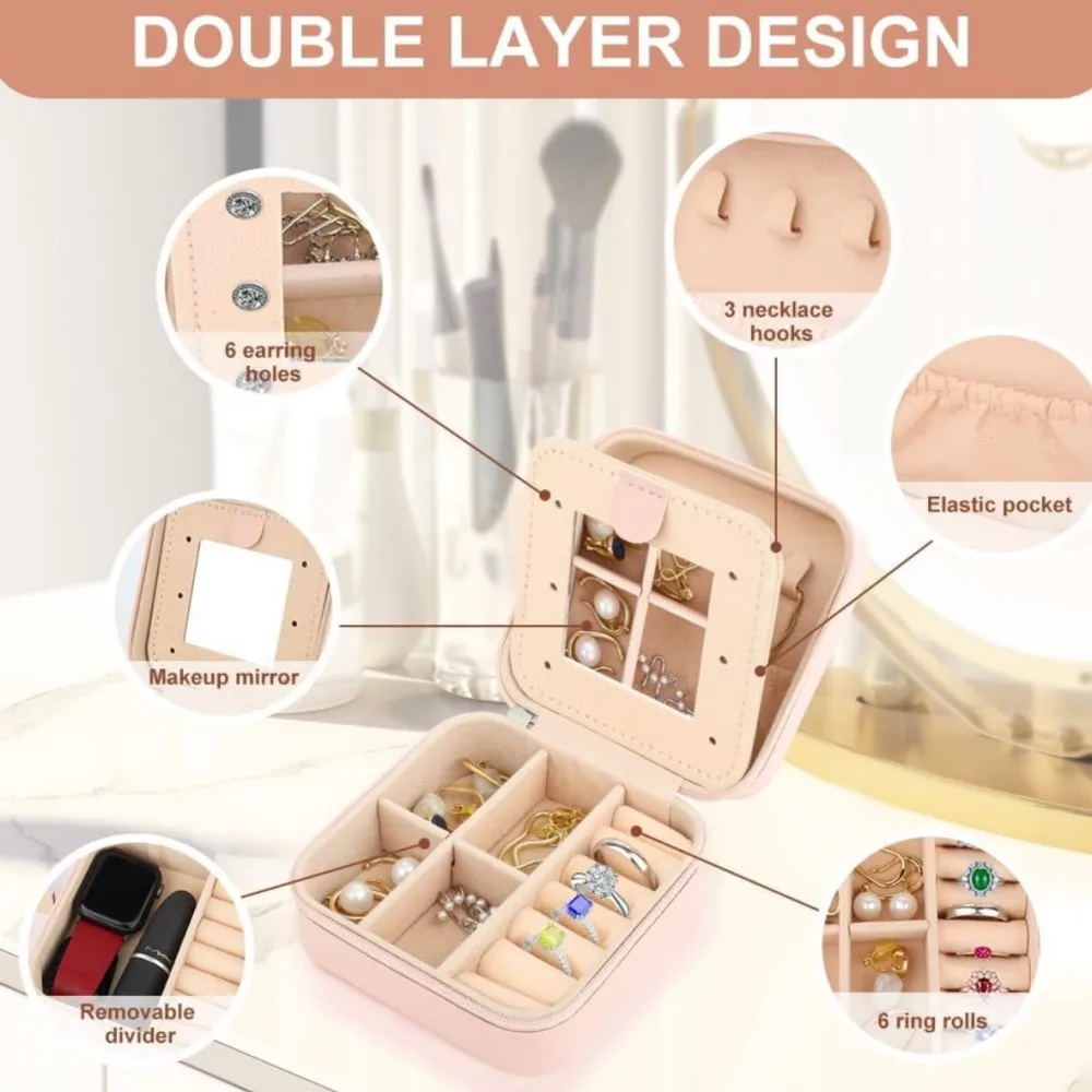 Velvet Jewelry Box with Mirror – Personalized Double Layer Travel Case – Custom Wedding... - SKU PVJB1635 - UGI Packaging