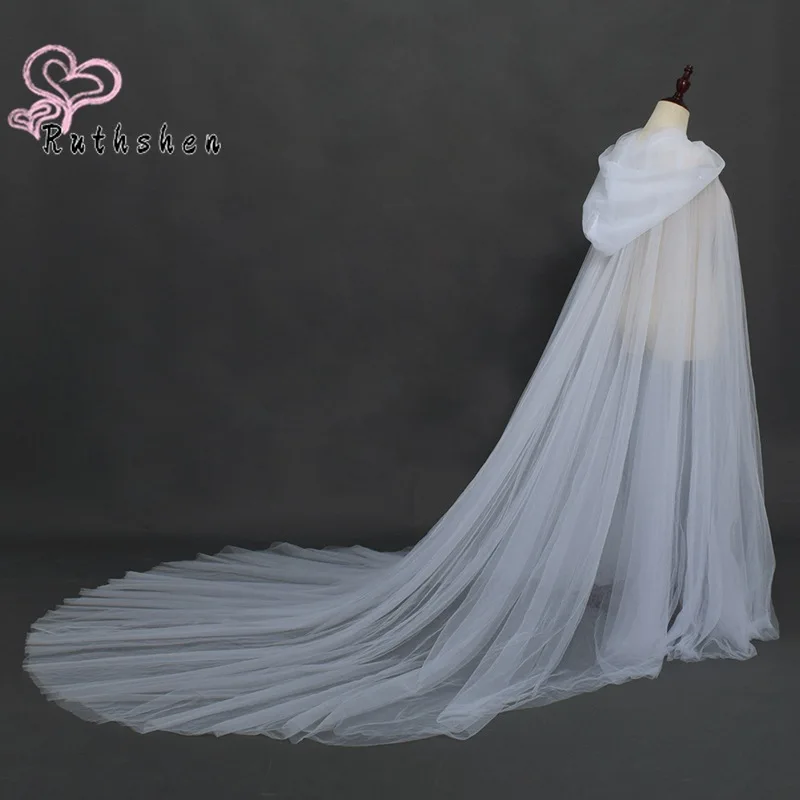 Long Tulle Wedding Cape for Bride Hooded 2023 Bruiloft Accessoires Bridal Cloak for Evening Dress images - 6